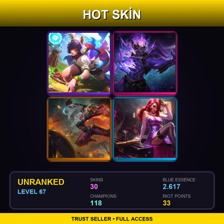 VN | Lv67 | Unranked | 30 Skin | 118 Champ