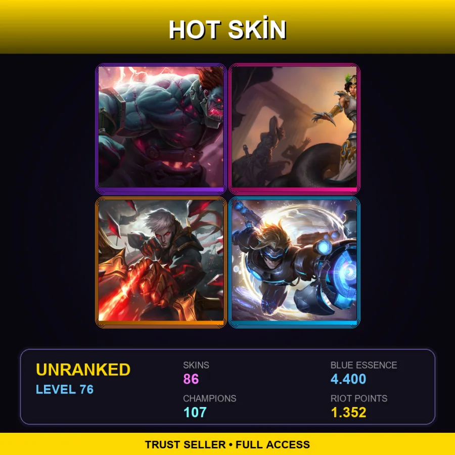 EUNE | Lv76 | Unranked | 86 Skin | 107 Champ — LoL account