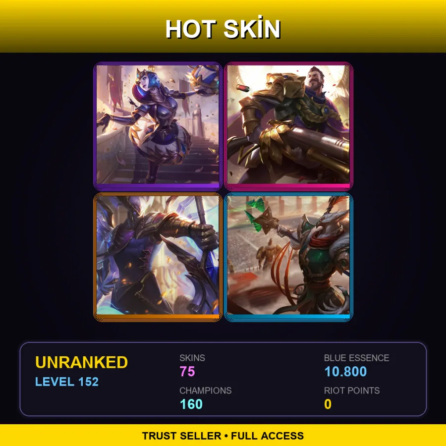 VN | Lv152 | Unranked | 75 Skin | 160 Champ — LoL account