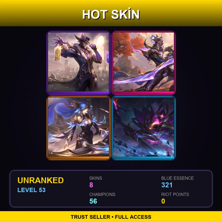 SG | Lv53 | Unranked | 8 Skin | 56 Champ — LoL account