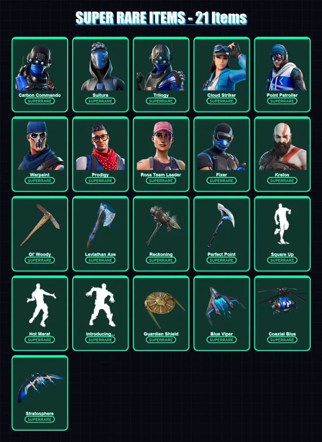 [PC/XBOX] | Carbon Commando | Sultura | Trilogy | Cloud Striker | Point Patroller | 170 skin | 163 pickaxe | 181 emote | 136 glider | Lv1642 — Fortnite account