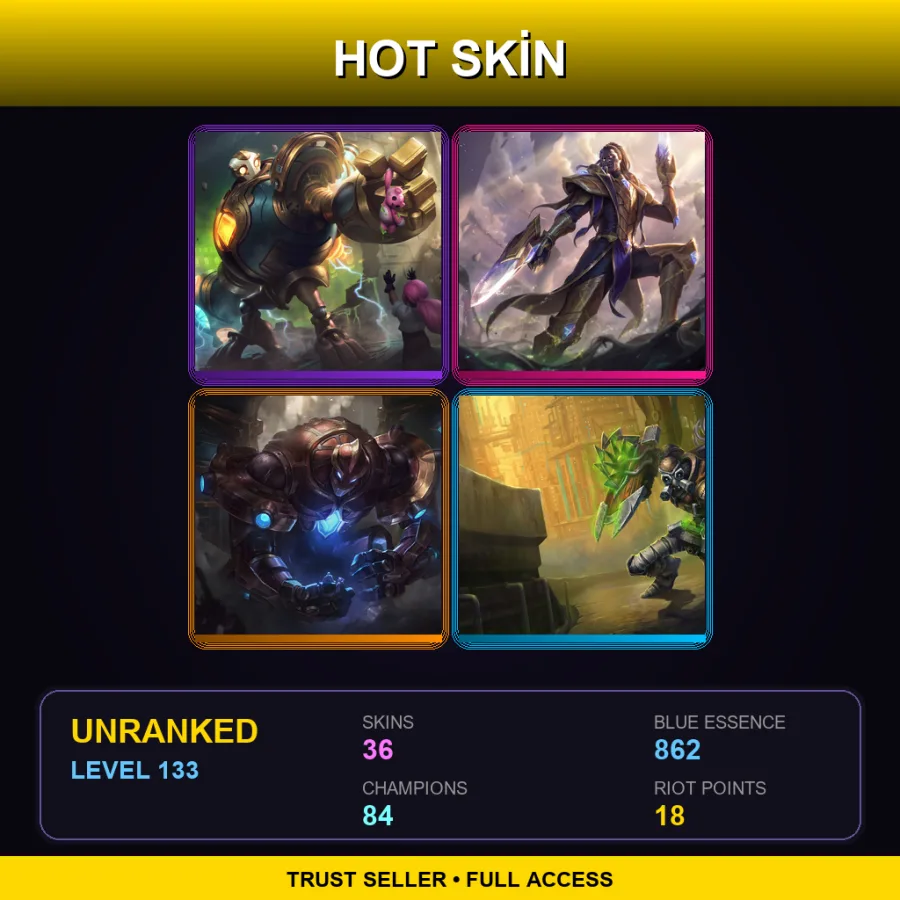 BR | Lv133 | Unranked | 36 Skin | 84 Champ — LoL account