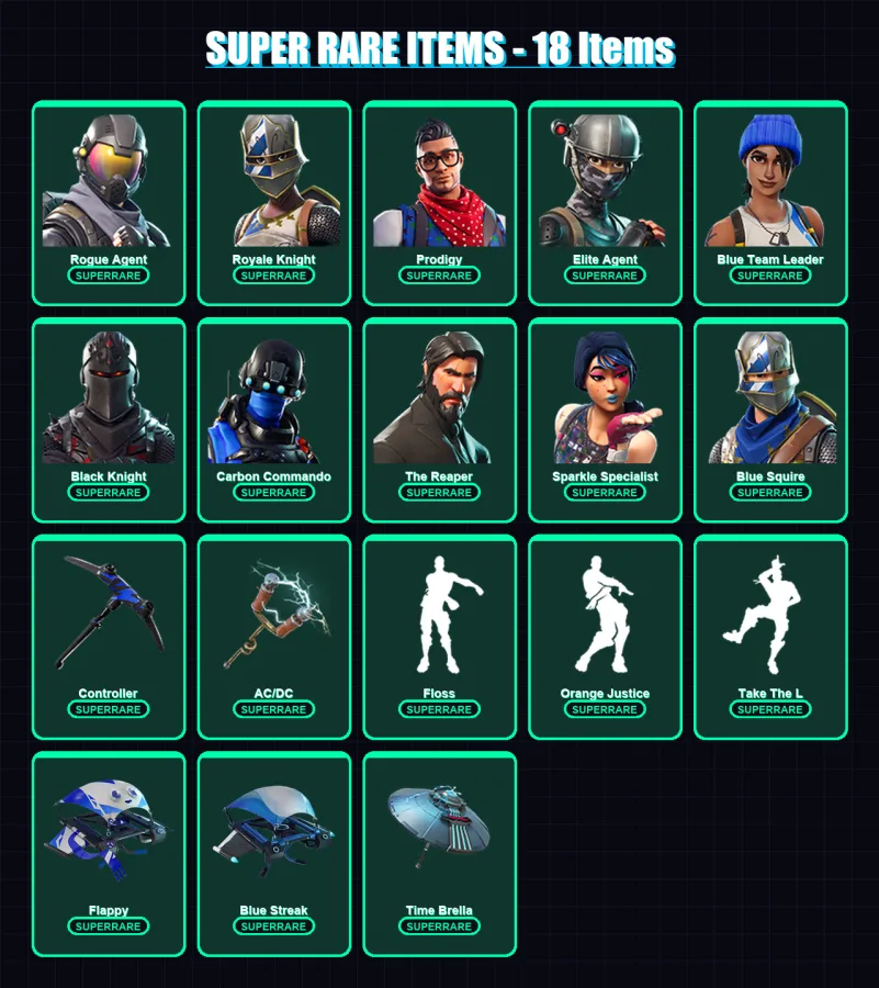 [PS4/PS5/XBOX/PC] | Rogue Agent | Royale Knight | Prodigy | Elite Agent | Blue Team Leader | 35 skin | 30 pickaxe | 40 emote | 35 glider | Lv649