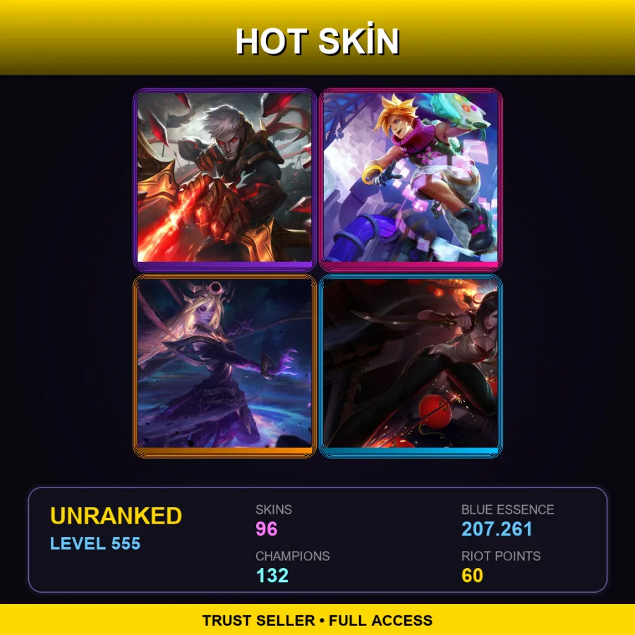 EUW | Lv555 | Unranked | 96 Skin | 132 Champ