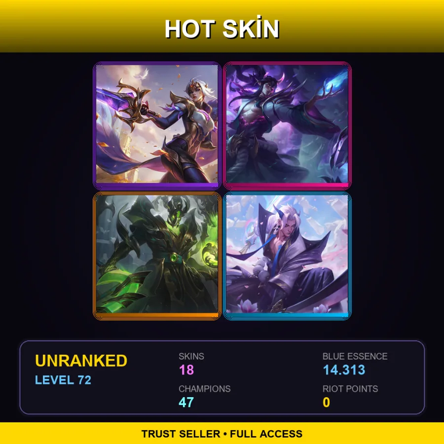 EUW | Lv72 | Unranked | 18 Skin | 47 Champ — LoL account