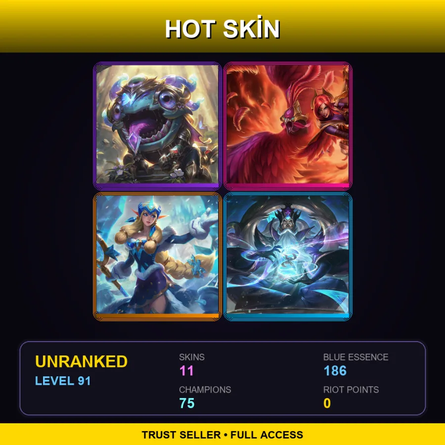 TR | Lv91 | Unranked | 11 Skin | 75 Champ — LoL account