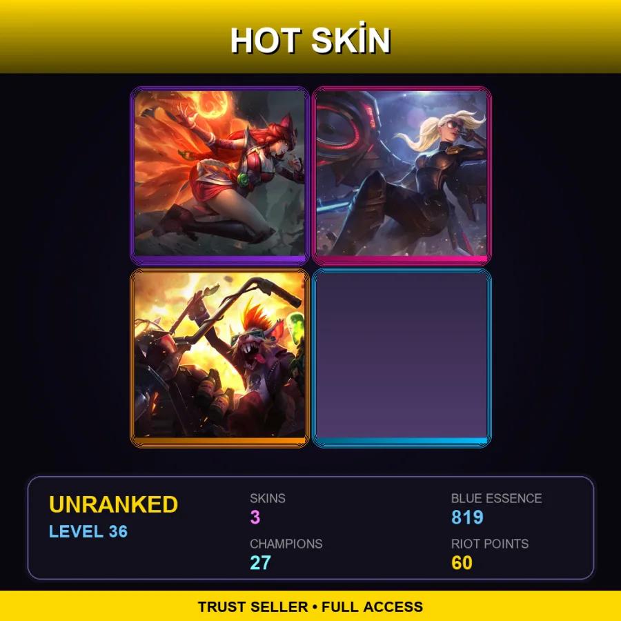 EUW | Lv36 | Unranked | 3 Skin | 27 Champ — LoL account