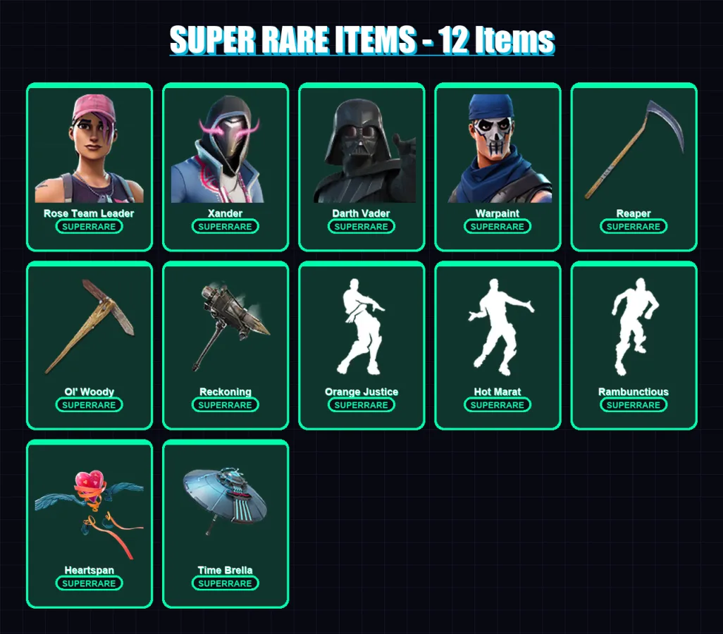 [PC/XBOX/PSN] | Rose Team Leader | Xander | Darth Vader | Warpaint | Frostbite | 320 skin | 311 pickaxe | 348 emote | 267 glider | Lv4283