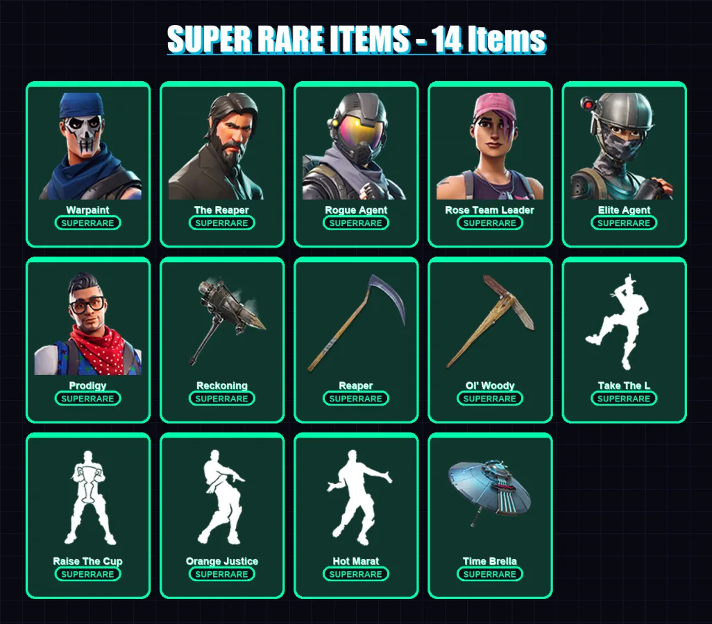 [PC/XBOX/PSN] | Warpaint | The Reaper | Omega | Rogue Agent | Rose Team Leader | 203 skin | 217 pickaxe | 204 emote | 182 glider | Lv2645