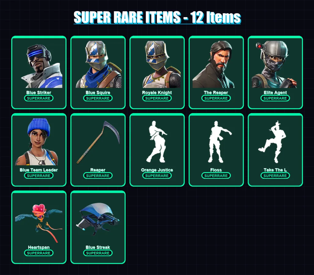 [PC] | Blue Striker | Blue Squire | Royale Knight | The Reaper | Elite Agent | 134 skin | 130 pickaxe | 113 emote | 74 glider | Lv826