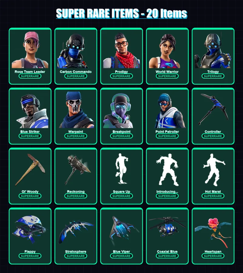 [PS4/PS5/XBOX/PC] | Rose Team Leader | Carbon Commando | Prodigy | World Warrior | Trilogy | 92 skin | 66 pickaxe | 94 emote | 69 glider | Lv781