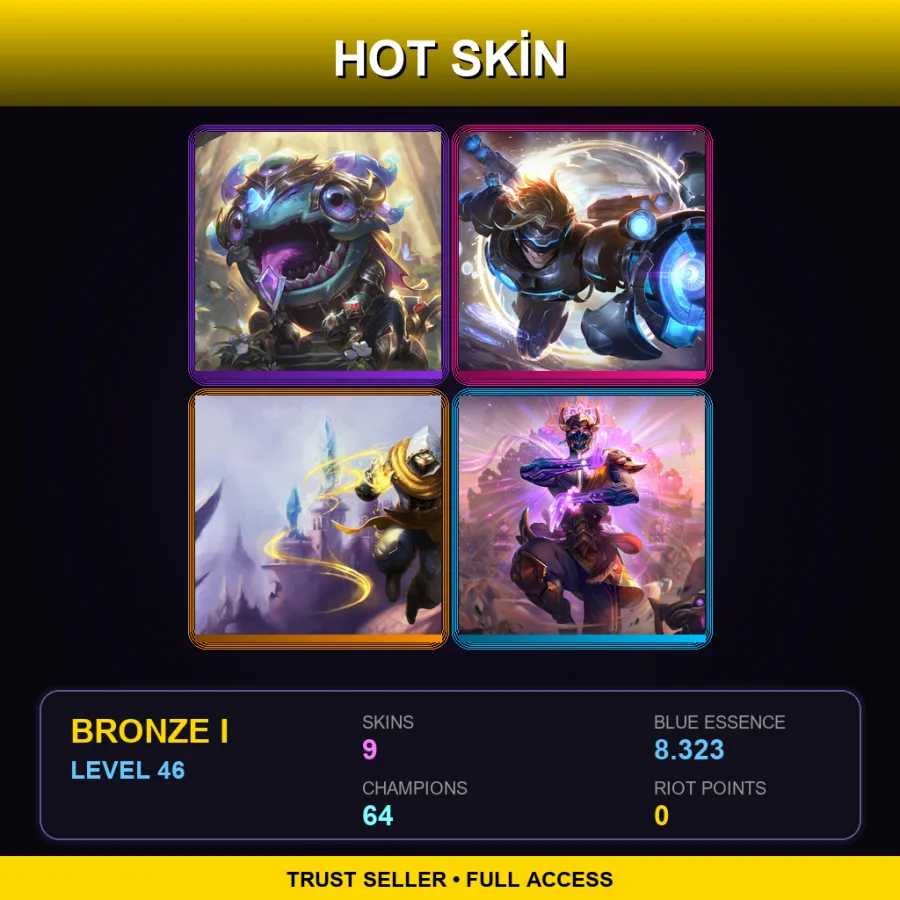EUW | Lv46 | Bronze I | 9 Skin | 64 Champ
