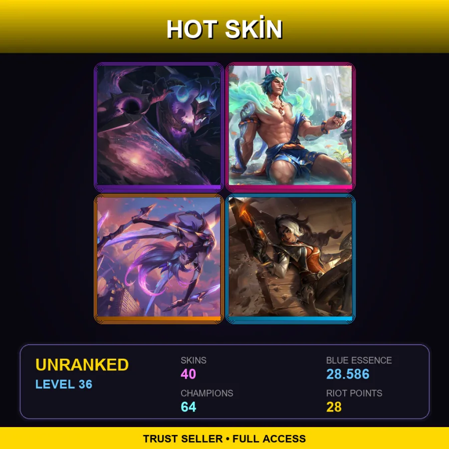 NA | Lv36 | Unranked | 40 Skin | 64 Champ — LoL account