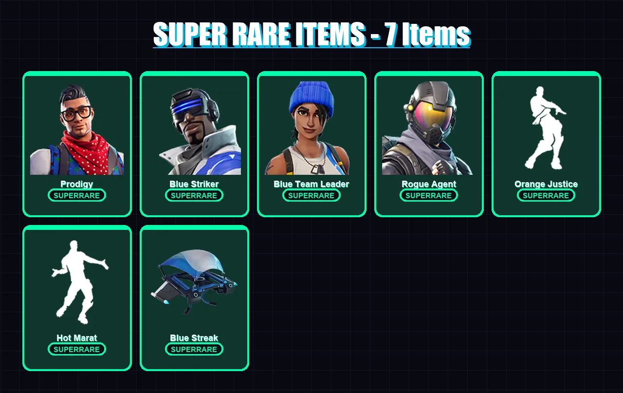 [PS4/PS5/XBOX/PC] | Prodigy | Blue Striker | Blue Team Leader | Rogue Agent | Zenith | 43 skin | 25 pickaxe | 38 emote | 35 glider | Lv506