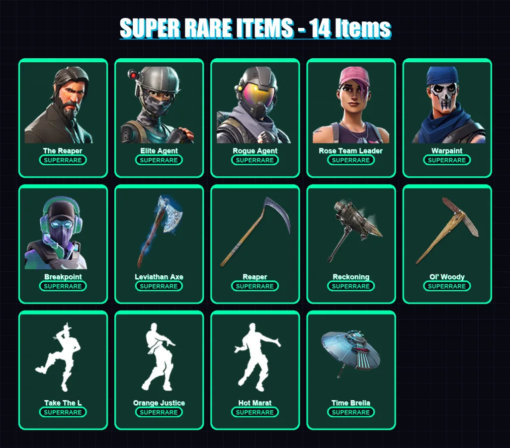 [PC/XBOX/PSN] | The Reaper | Omega | Elite Agent | Rogue Agent | Rose Team Leader | 180 skin | 153 pickaxe | 157 emote | 128 glider | Lv1822