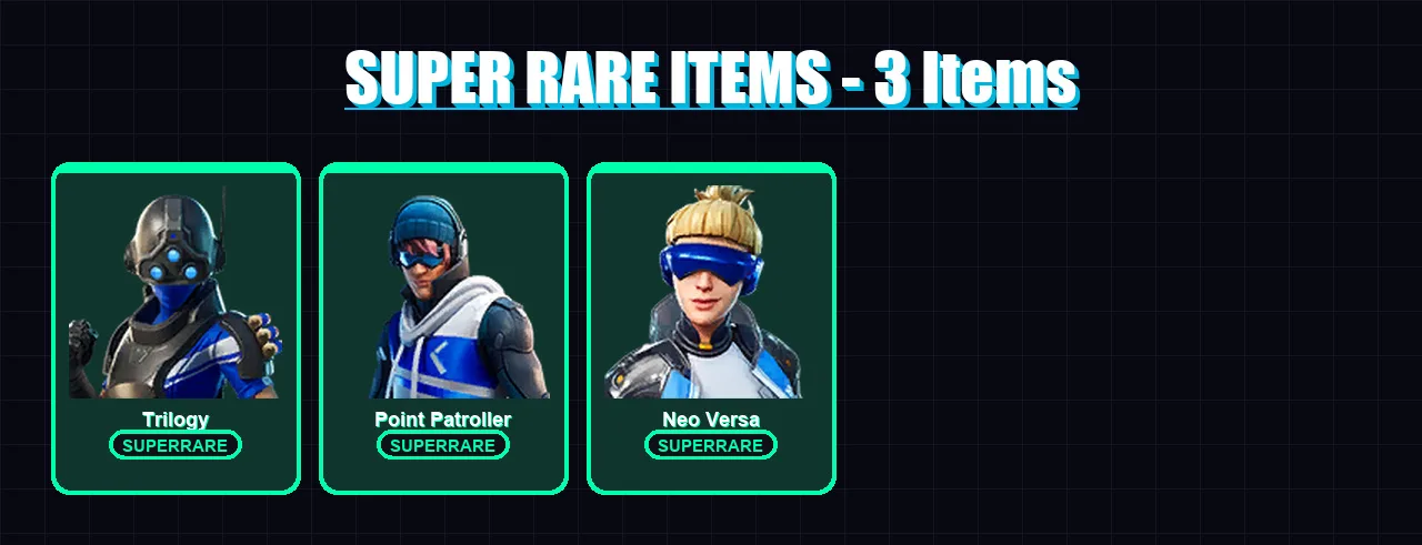 [PC/XBOX/PSN] | Trilogy | Point Patroller | Neo Versa | Polar Peely | Blizzabelle | 6 skin | 7 pickaxe | 6 emote | 6 glider | Lv88