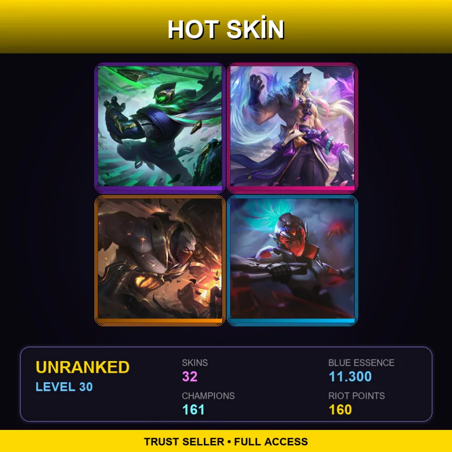TW | Lv30 | Unranked | 32 Skin | 161 Champ — LoL account