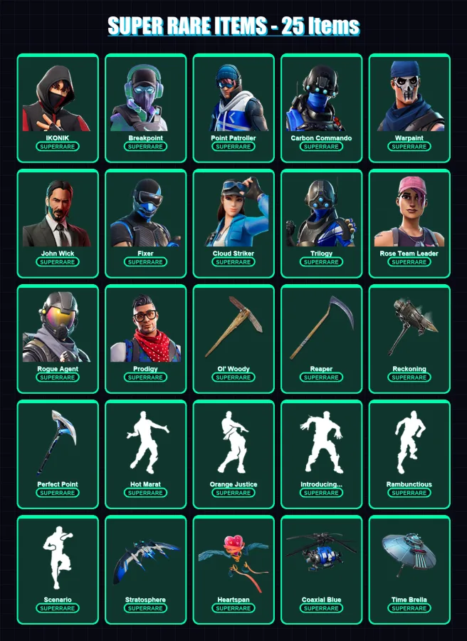 [PC/XBOX/PSN] | IKONIK | Breakpoint | Point Patroller | Carbon Commando | Warpaint | 130 skin | 111 pickaxe | 130 emote | 111 glider | Lv1496