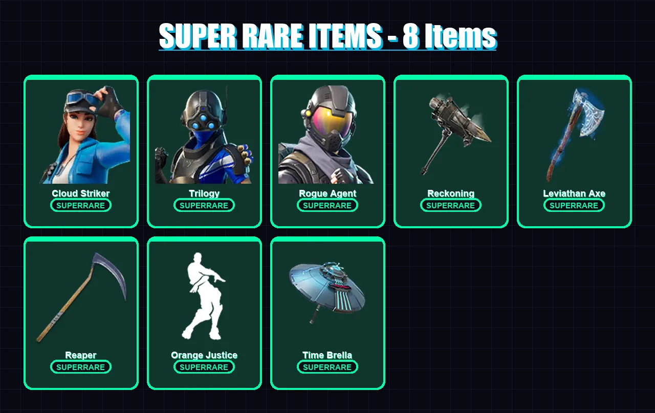 [PS4/PS5/XBOX/PC] | Cloud Striker | Trilogy | Rogue Agent | Fusion | Hybrid | 109 skin | 106 pickaxe | 106 emote | 84 glider | Lv1589