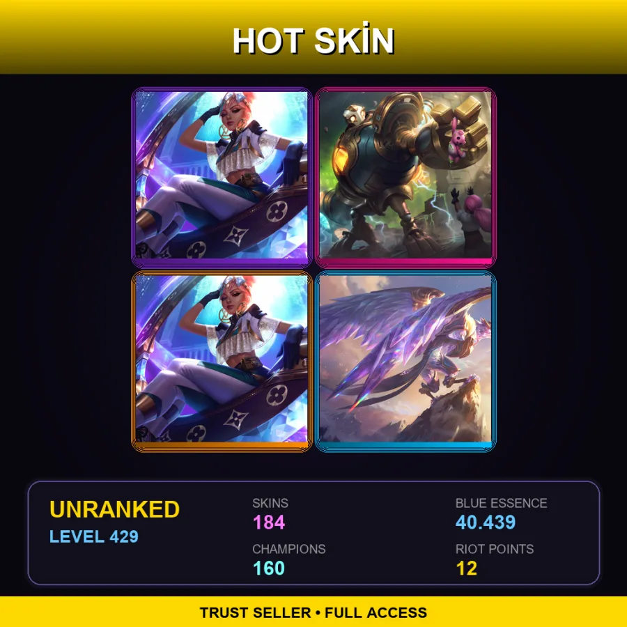 LAN | Lv429 | Unranked | 184 Skin | 160 Champ — LoL account