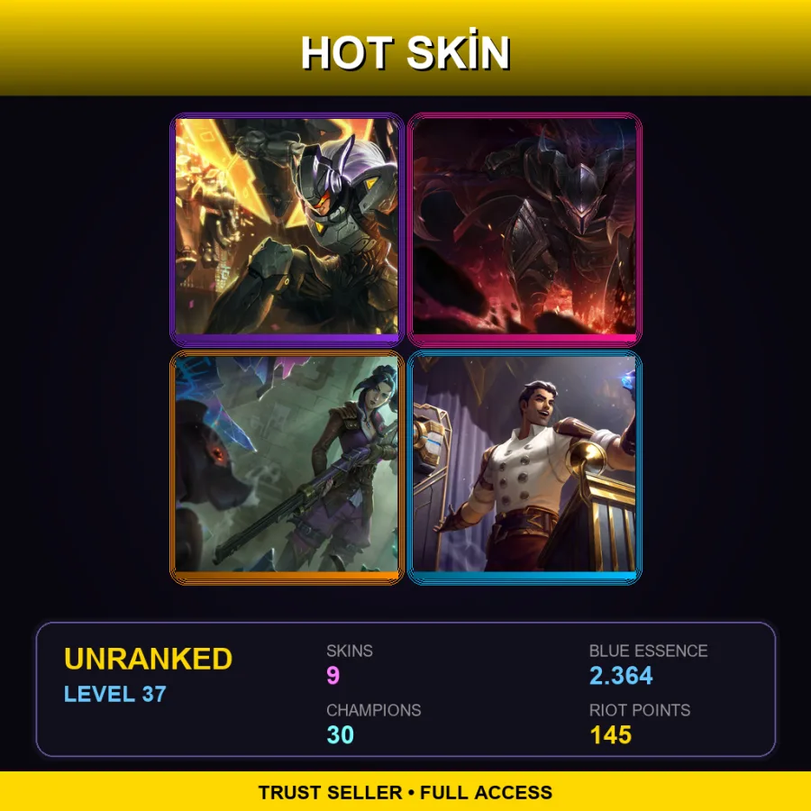 EUW | Lv37 | Unranked | 9 Skin | 30 Champ