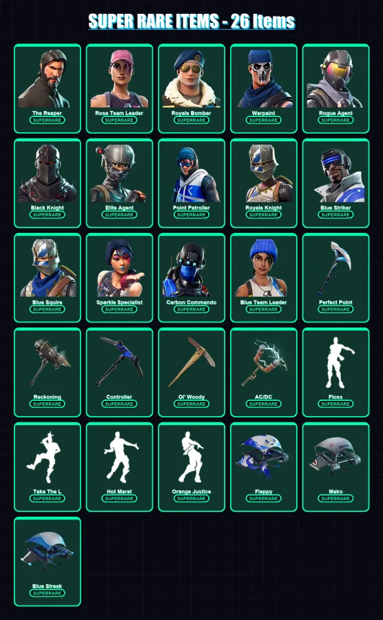 [PC/XBOX/PSN] | The Reaper | Rose Team Leader | Royale Bomber | Warpaint | Rogue Agent | 77 skin | 63 pickaxe | 103 emote | 79 glider | Lv1085