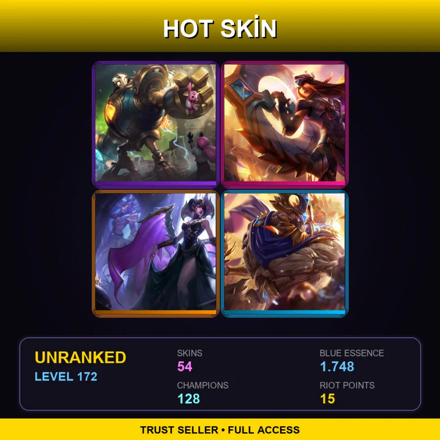 EUNE | Lv172 | Unranked | 54 Skin | 128 Champ — The Magnificent Twisted Fate