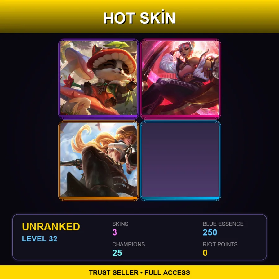 EUNE | Lv32 | Unranked | 3 Skin | 25 Champ — LoL account