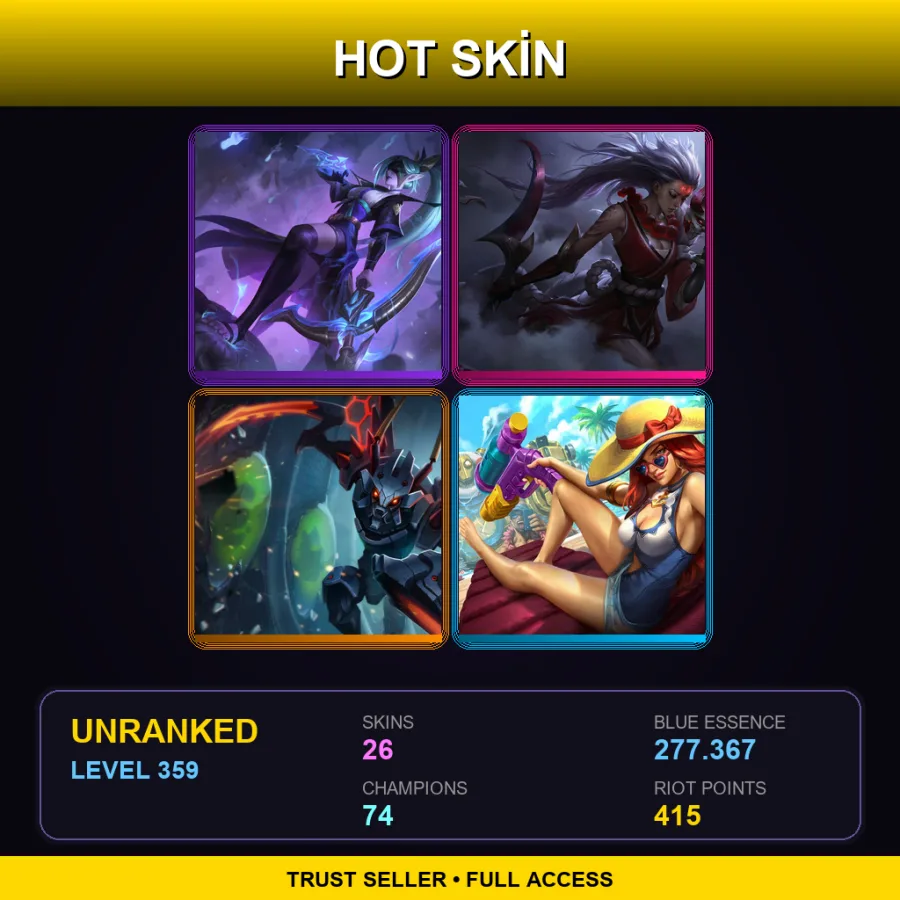 EUW | Lv359 | Unranked | 26 Skin | 74 Champ