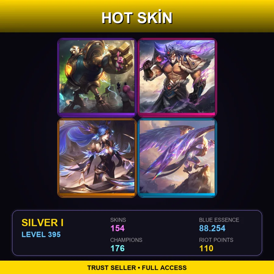 TR | Lv395 | Silver I | 154 Skin | 176 Champ — LoL account