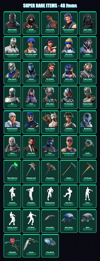 [PC] | Black Knight | IKONIK | Travis Scott | Sub Commander | Darth Vader | 503 skin | 430 pickaxe | 376 emote | 293 glider | Lv5090