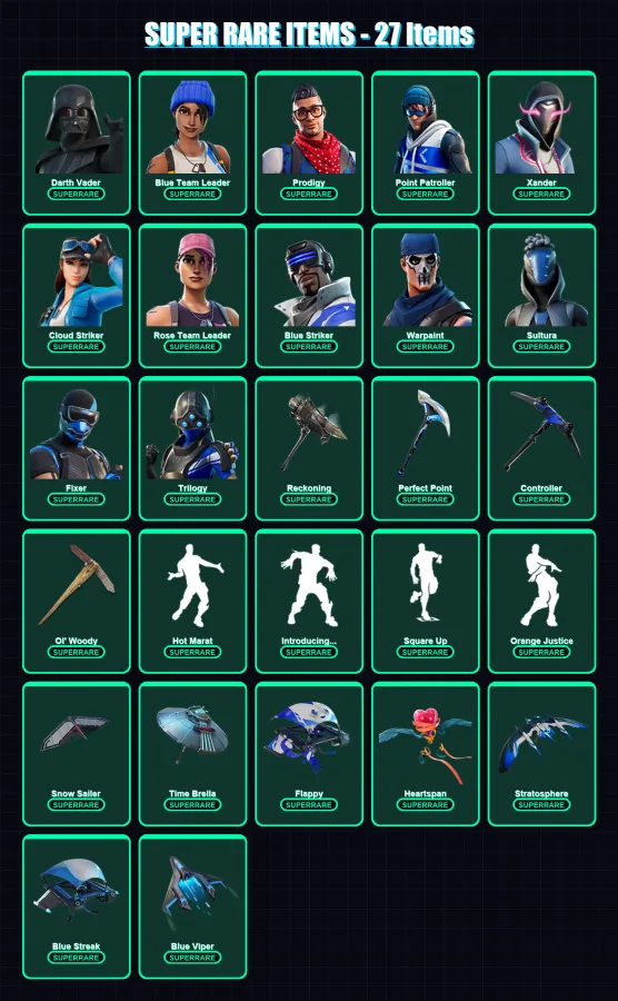 [PS4/PS5/XBOX/PC] | Darth Vader | Blue Team Leader | Prodigy | Point Patroller | Xander | 232 skin | 209 pickaxe | 146 emote | 189 glider | Lv2197 — Fortnite account