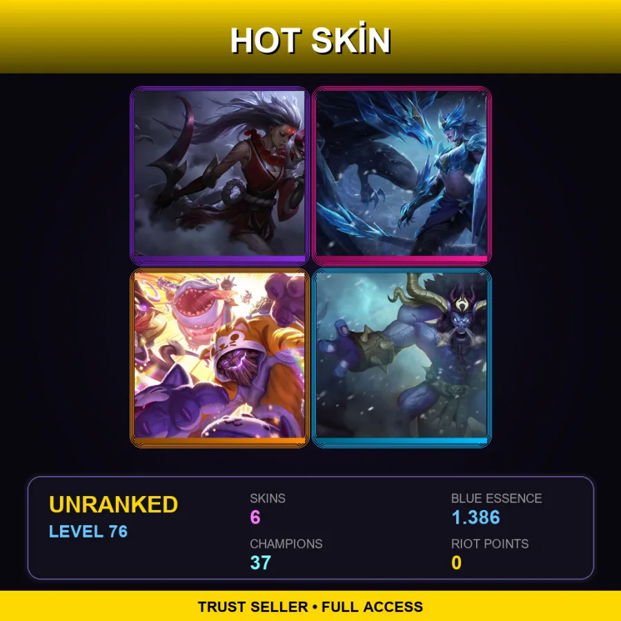 EUW | Lv76 | Unranked | 6 Skin | 37 Champ