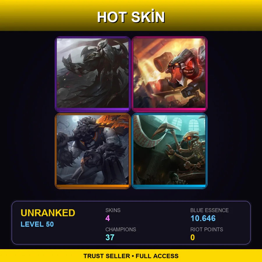 EUW | Lv50 | Unranked | 4 Skin | 37 Champ — LoL account