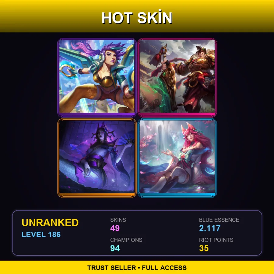 SG | Lv186 | Unranked | 49 Skin | 94 Champ — LoL account