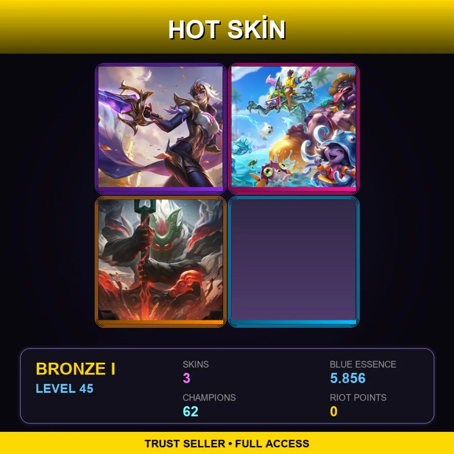 EUW | Lv45 | Bronze I | 3 Skin | 62 Champ