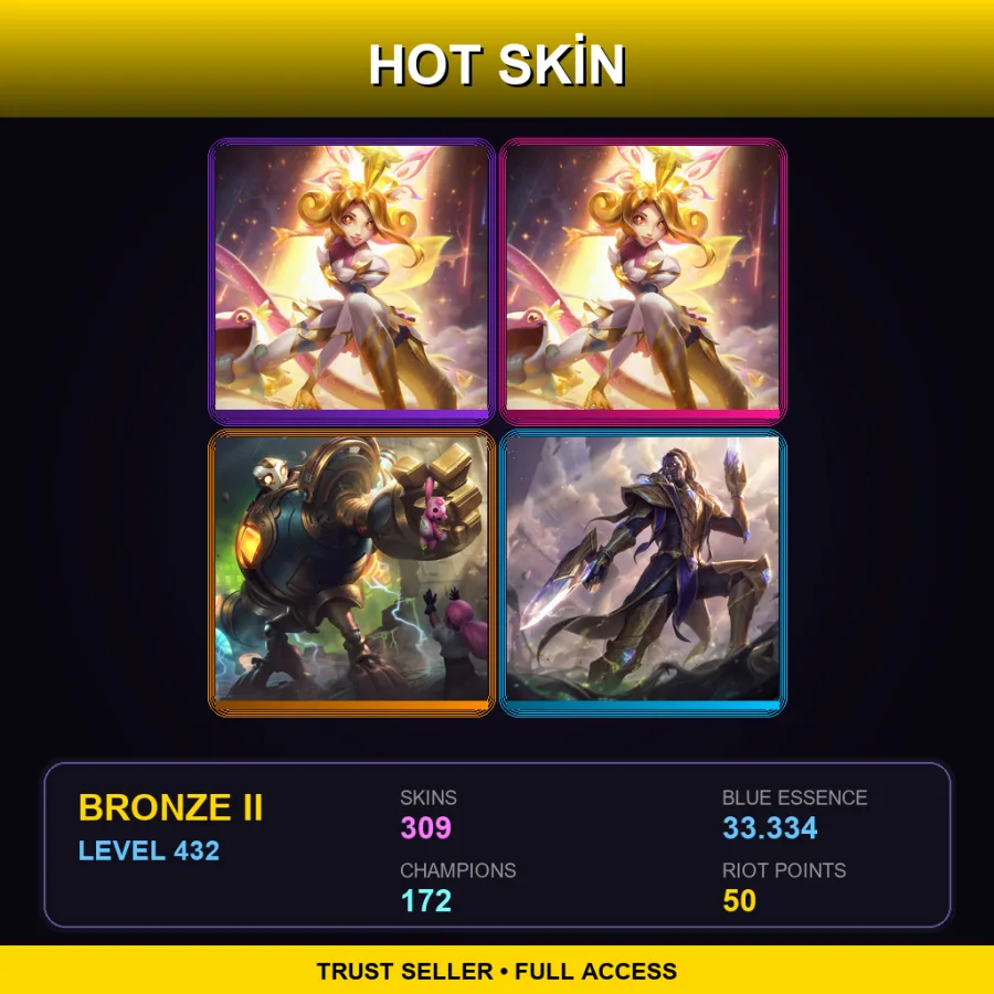 BR | Lv432 | Bronze II | 309 Skin | 172 Champ — LoL account