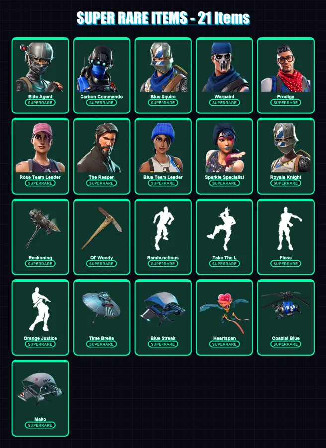 [PS4/PS5/XBOX/PC] | Elite Agent | Carbon Commando | Blue Squire | Warpaint | Prodigy | 105 skin | 90 pickaxe | 123 emote | 98 glider | Lv1076