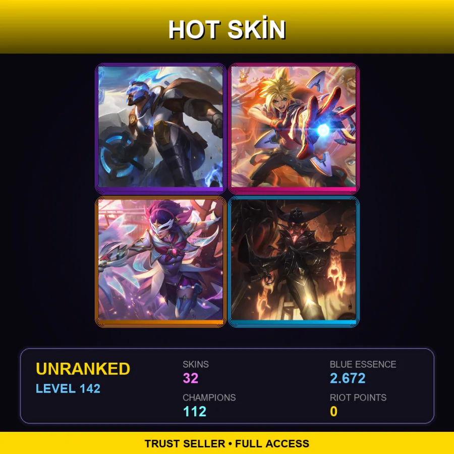 LAN | Lv142 | Unranked | 32 Skin | 112 Champ — LoL account