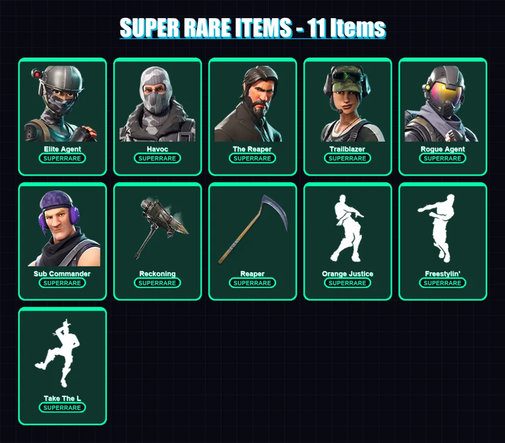 [PC/XBOX/PSN] | Elite Agent | Havoc | The Reaper | Trailblazer | Rogue Agent | 63 skin | 24 pickaxe | 41 emote | 31 glider | Lv438