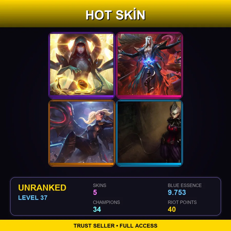 EUW | Lv37 | Unranked | 5 Skin | 34 Champ — LoL account