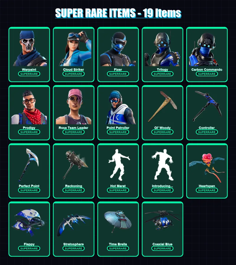 [PC/XBOX] | Warpaint | Cloud Striker | Fixer | Trilogy | Carbon Commando | 217 skin | 235 pickaxe | 190 emote | 198 glider | Lv2273