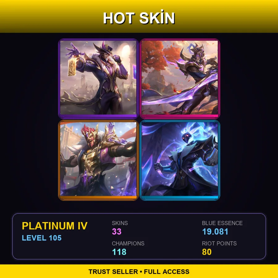 TR | Lv105 | Platinum IV | 33 Skin | 118 Champ — LoL account