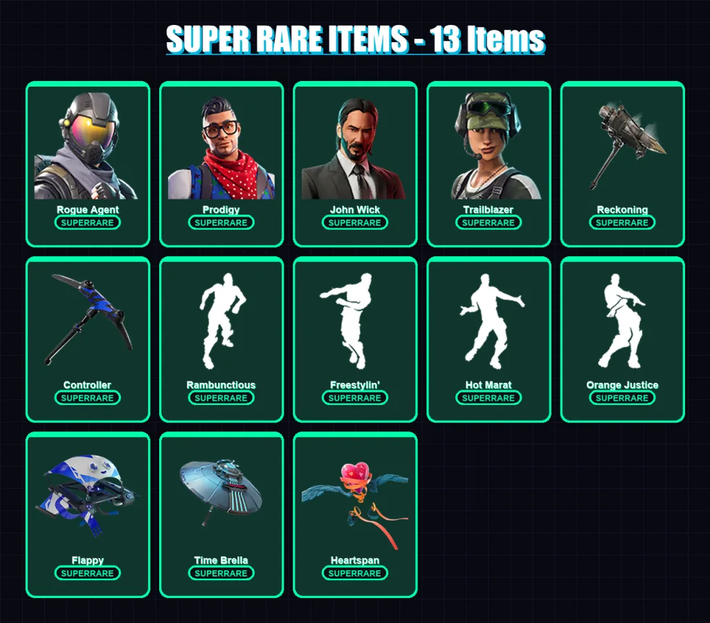 [PS4/PS5/XBOX/PC] | Rogue Agent | Prodigy | John Wick | Trailblazer | The Ice King | 141 skin | 90 pickaxe | 153 emote | 94 glider | Lv1437