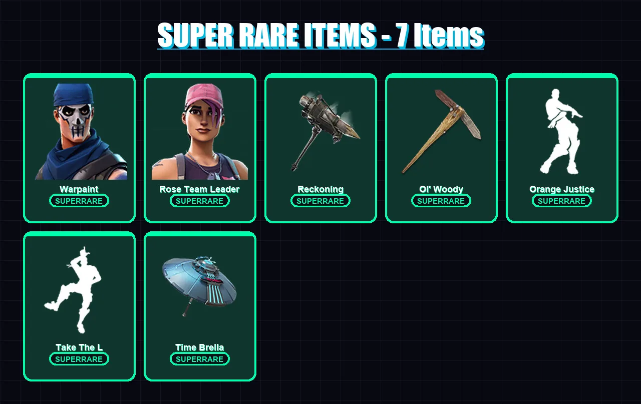 [PC/XBOX/PSN] | Warpaint | Rose Team Leader | Raven | The Ageless | Calamity | 68 skin | 91 pickaxe | 66 emote | 72 glider | Lv951