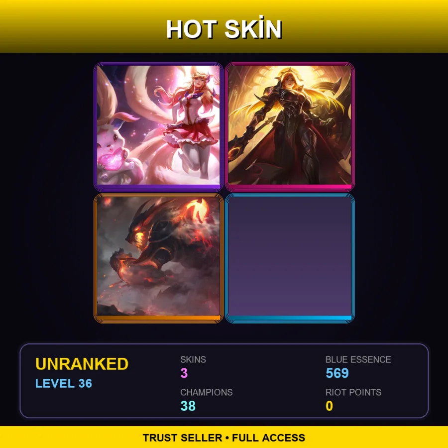 EUW | Lv36 | Unranked | 3 Skin | 38 Champ