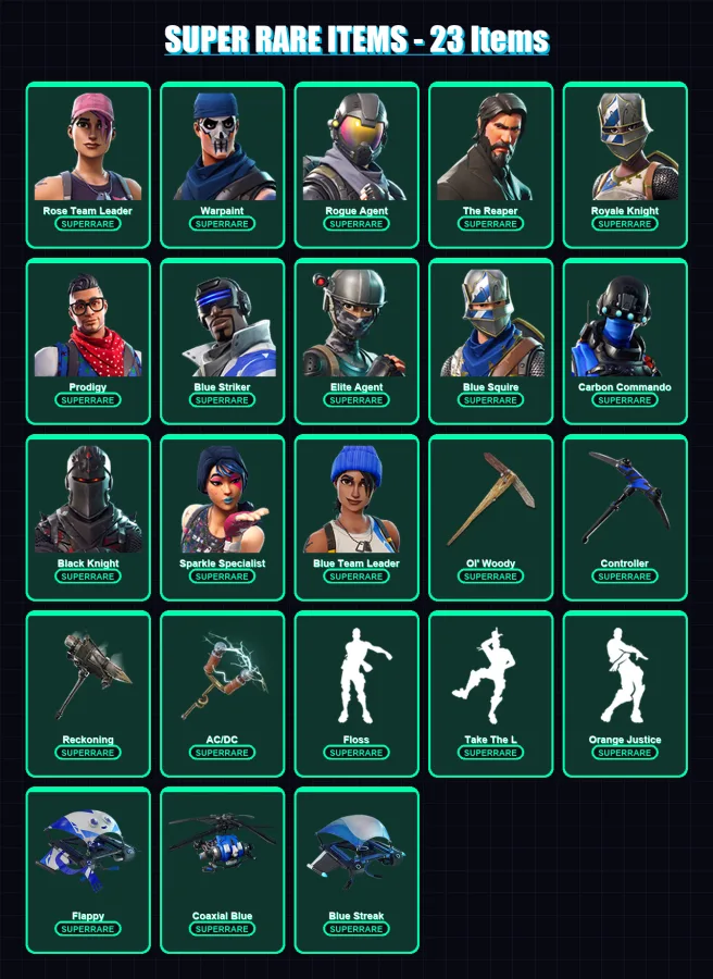 [PC/XBOX/PSN] | Rose Team Leader | Warpaint | Rogue Agent | The Reaper | Royale Knight | 61 skin | 41 pickaxe | 47 emote | 43 glider | Lv490 — Fortnite account