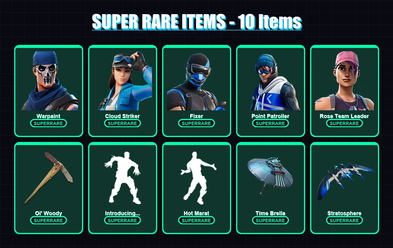 [SWITCH/XBOX/PC] | Warpaint | Cloud Striker | Fixer | Point Patroller | Rose Team Leader | 73 skin | 85 pickaxe | 86 emote | 102 glider | Lv1398