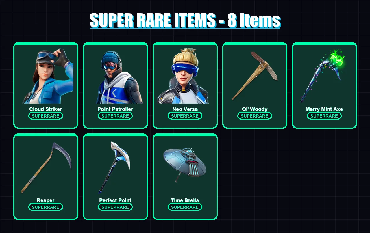 [PS4/PS5/XBOX/PC] | Cloud Striker | Point Patroller | Neo Versa | Mizuki | The Ageless | 135 skin | 189 pickaxe | 117 emote | 134 glider | Lv2133