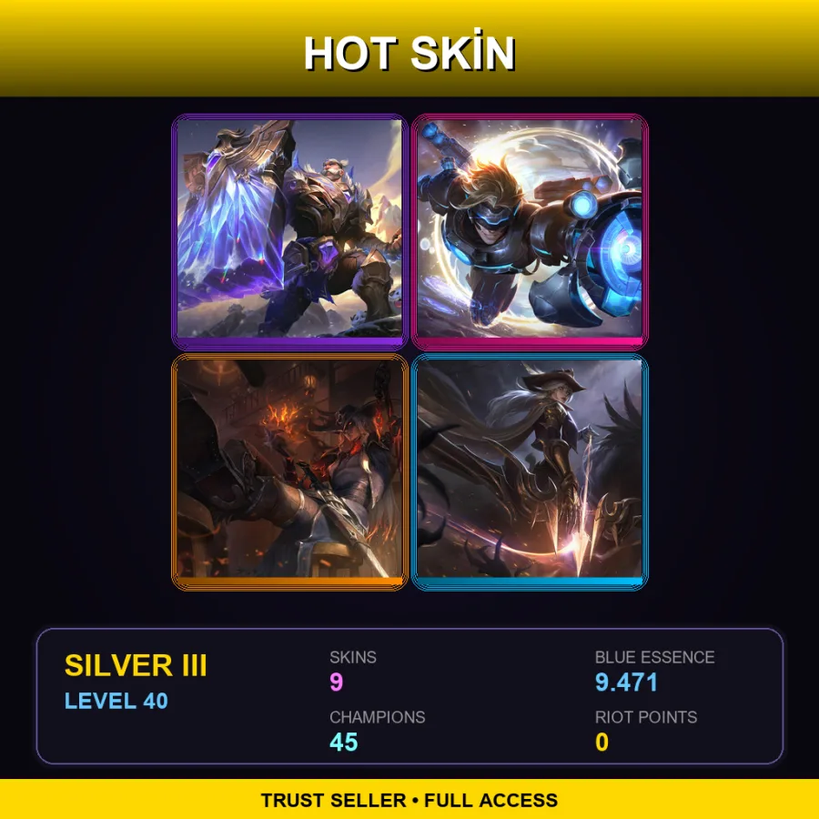 EUW | Lv40 | Silver III | 9 Skin | 45 Champ — LoL account